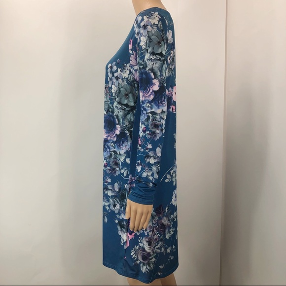 Rachel Kate floral blue long sleeve dress medium - Picture 3 of 8